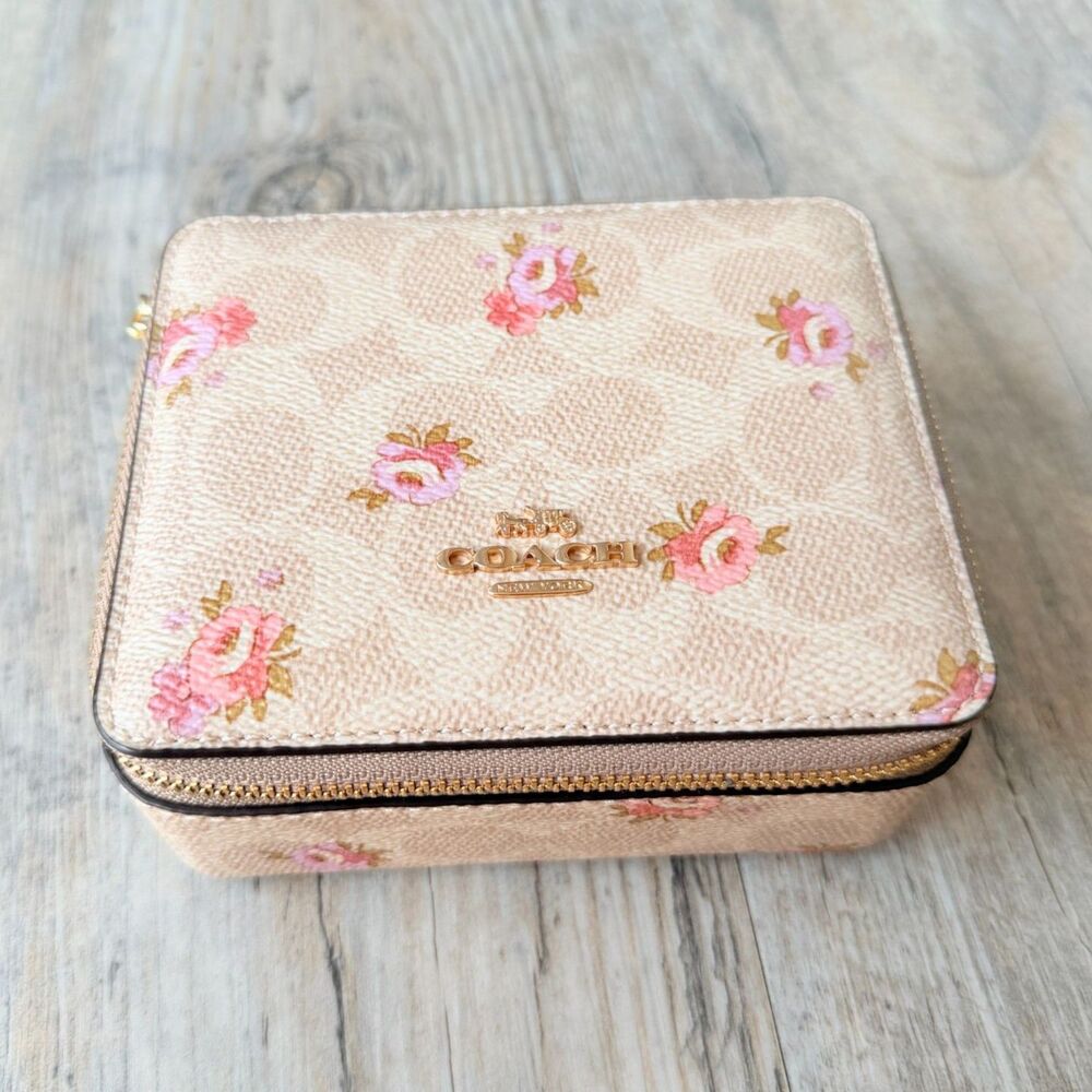 Coach Jewelry Case Signature Canvas Floral Print CAP14 Sand Multi NWT